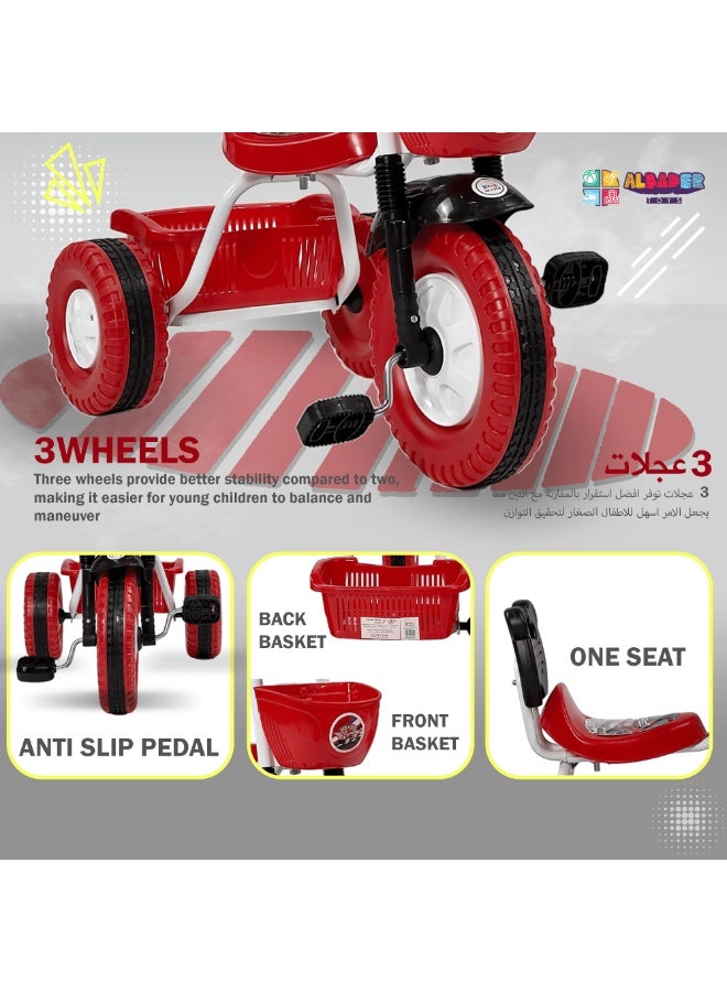 البدر دراجة توازن للأطفال من البدر، دراجة ثلاثية العجلات للأطفال بموسيقى وأضواء مع مقعد واحد وسلة، لون أحمر، لعمر 2-5 سنوات - Image 5